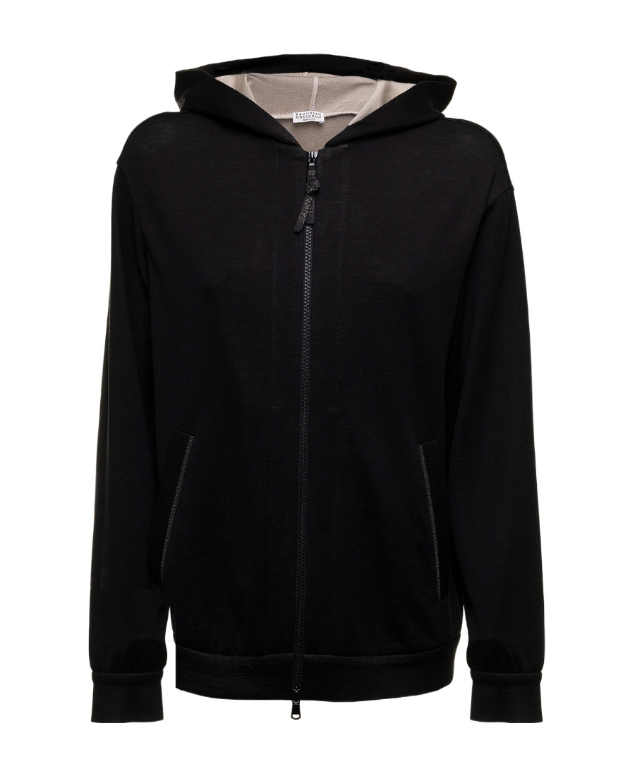 Brunello Cucinelli Women Cotton-silk Sweatshirt Topwear With Jewellery In Black