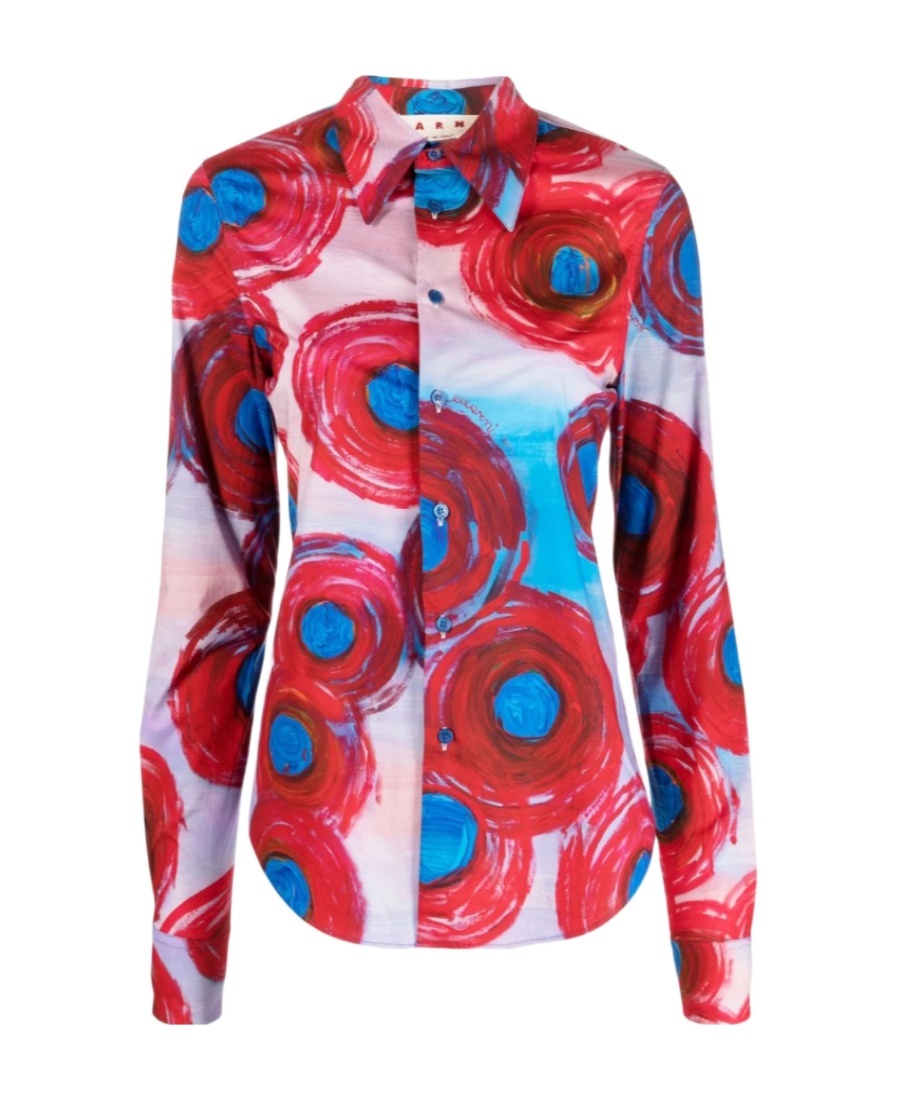 Marni Graphic-print Stretch-cotton Shirt In Red