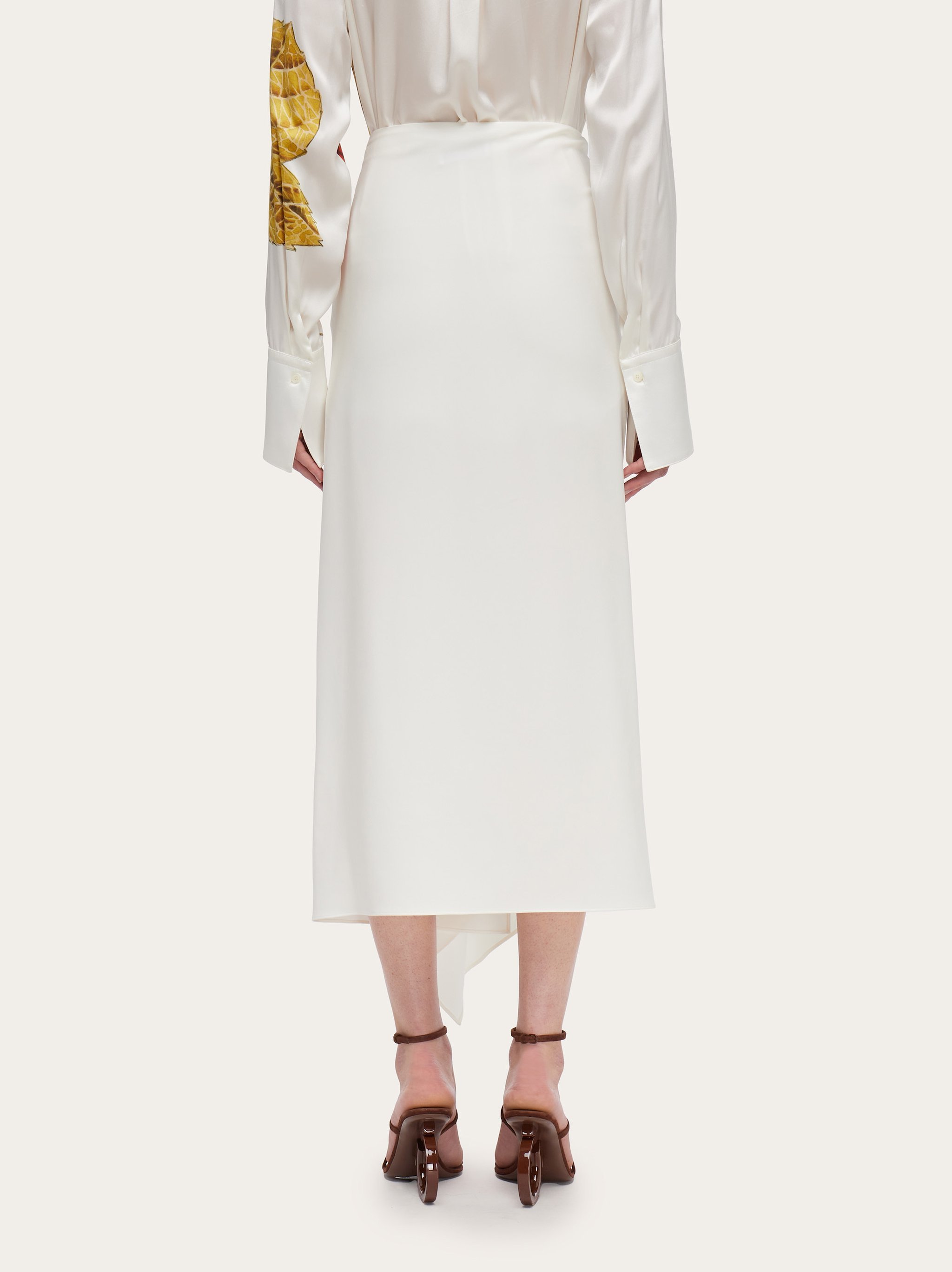 Ferragamo Plant Printed Asymmetrical Skirt In White