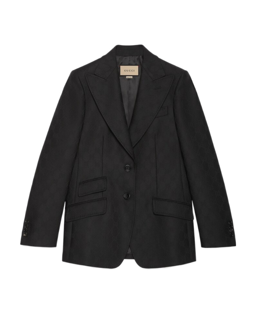 Gucci Gg-jacquard Wool Blazer In Black