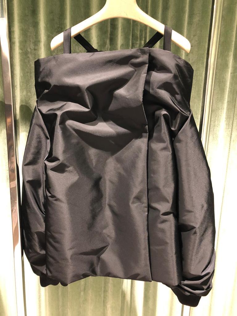 Prada Re-nylon Off-shoulder Bomber Jacket In Black