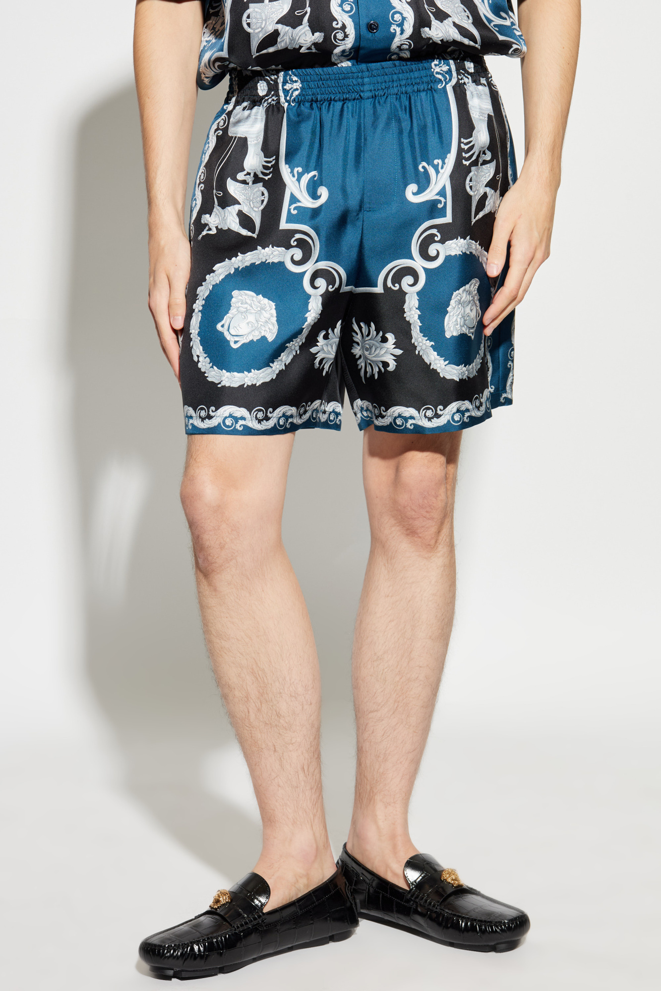 Versace Pattern-printed Elasticated Waistband Shorts In Blue