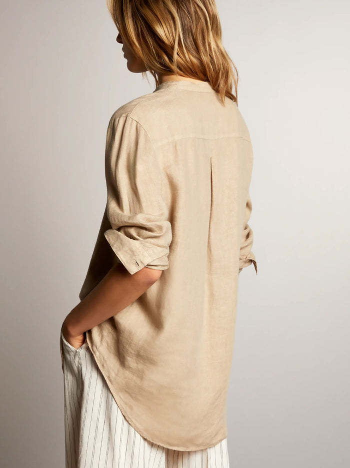 Fay Vegan Linen Shirt With Mandarin Collar In Nude