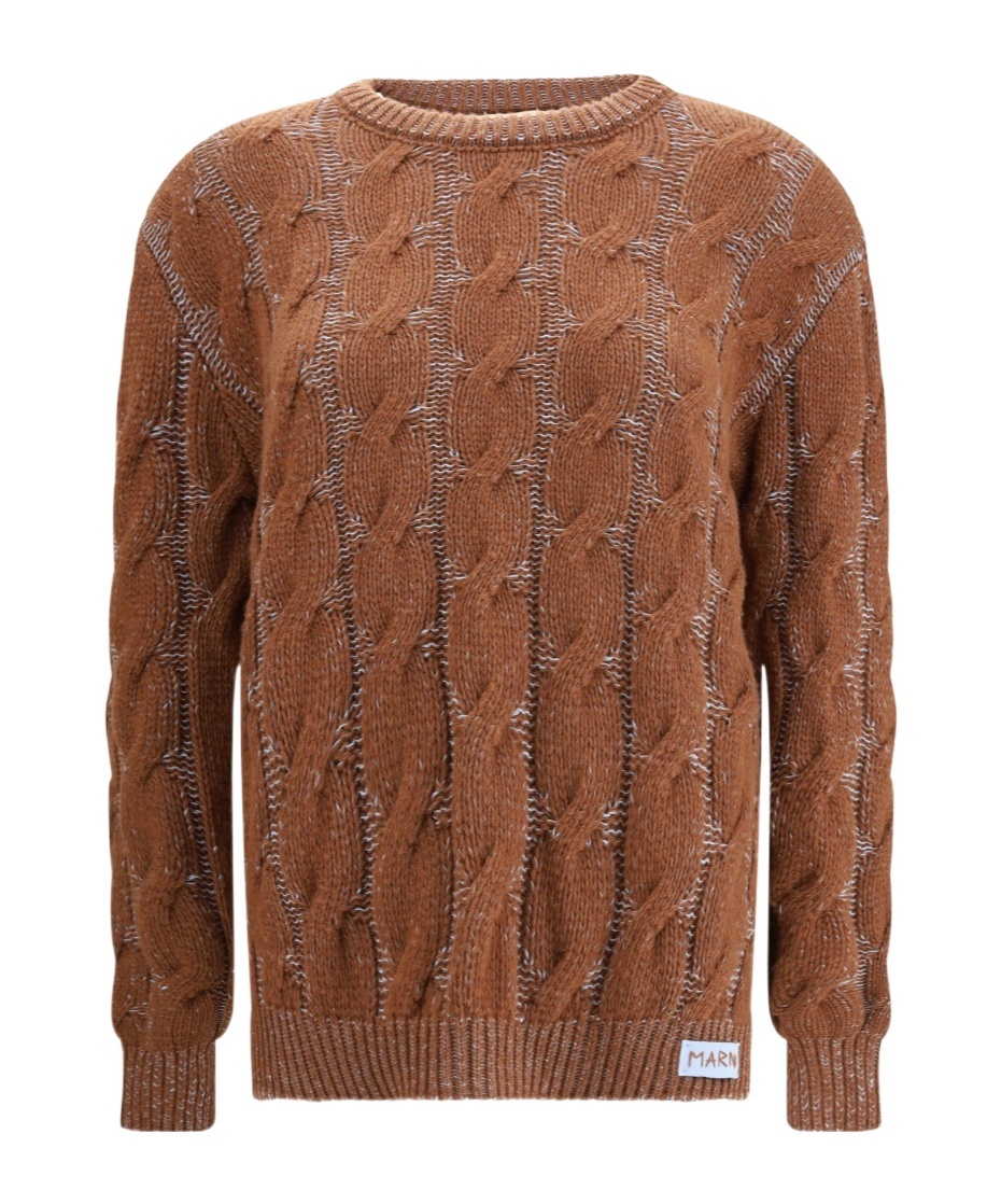 Marni Logo Patch Crewneck Jumper In Brown