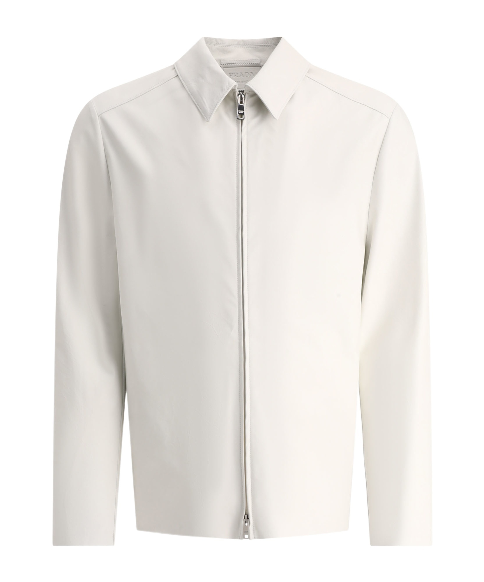 Prada Triangle Logo Leather Jacket In White