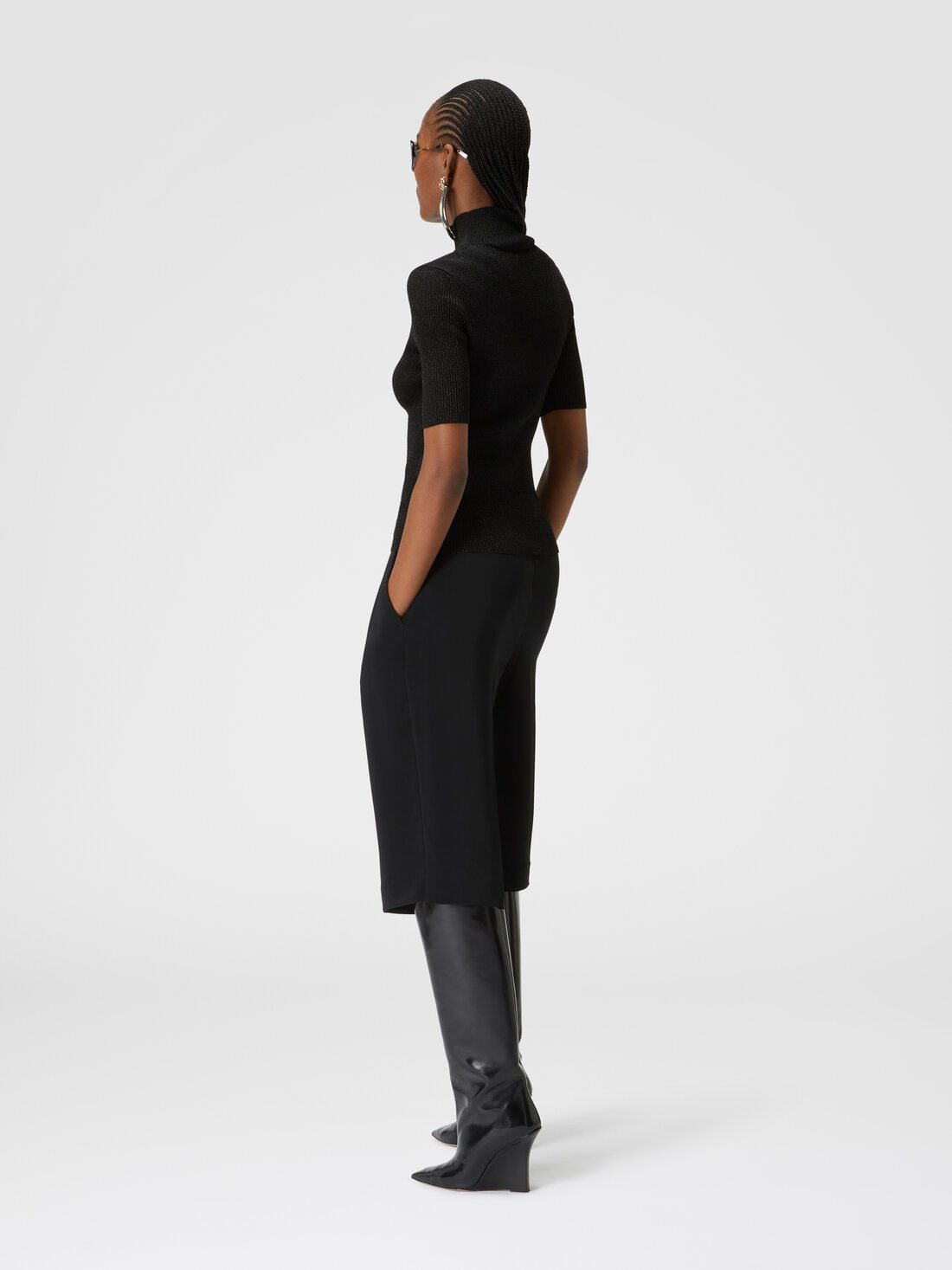 Missoni Short-sleeved Turtleneck In Glitter-effect Viscose In Black