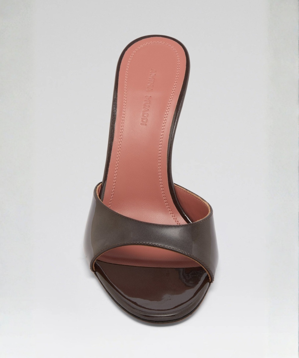 Amina Muaddi Round Toe High Heel Sandals In Brown