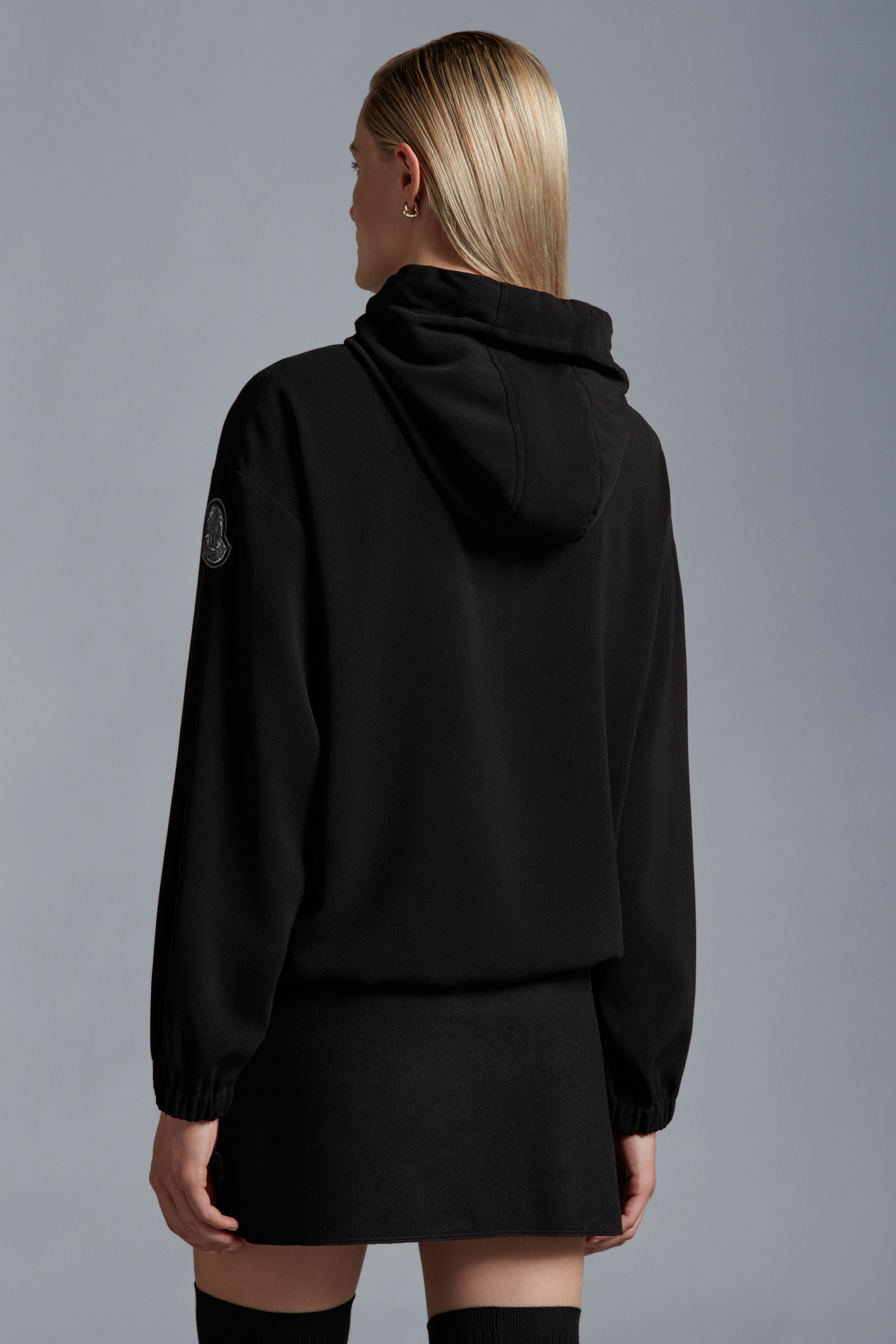 Moncler Logo-appliqué Satin Hoodie In Black