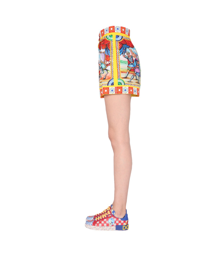 Dolce & Gabbana Carretto Print High Waist Cotton Shorts In Multicolor