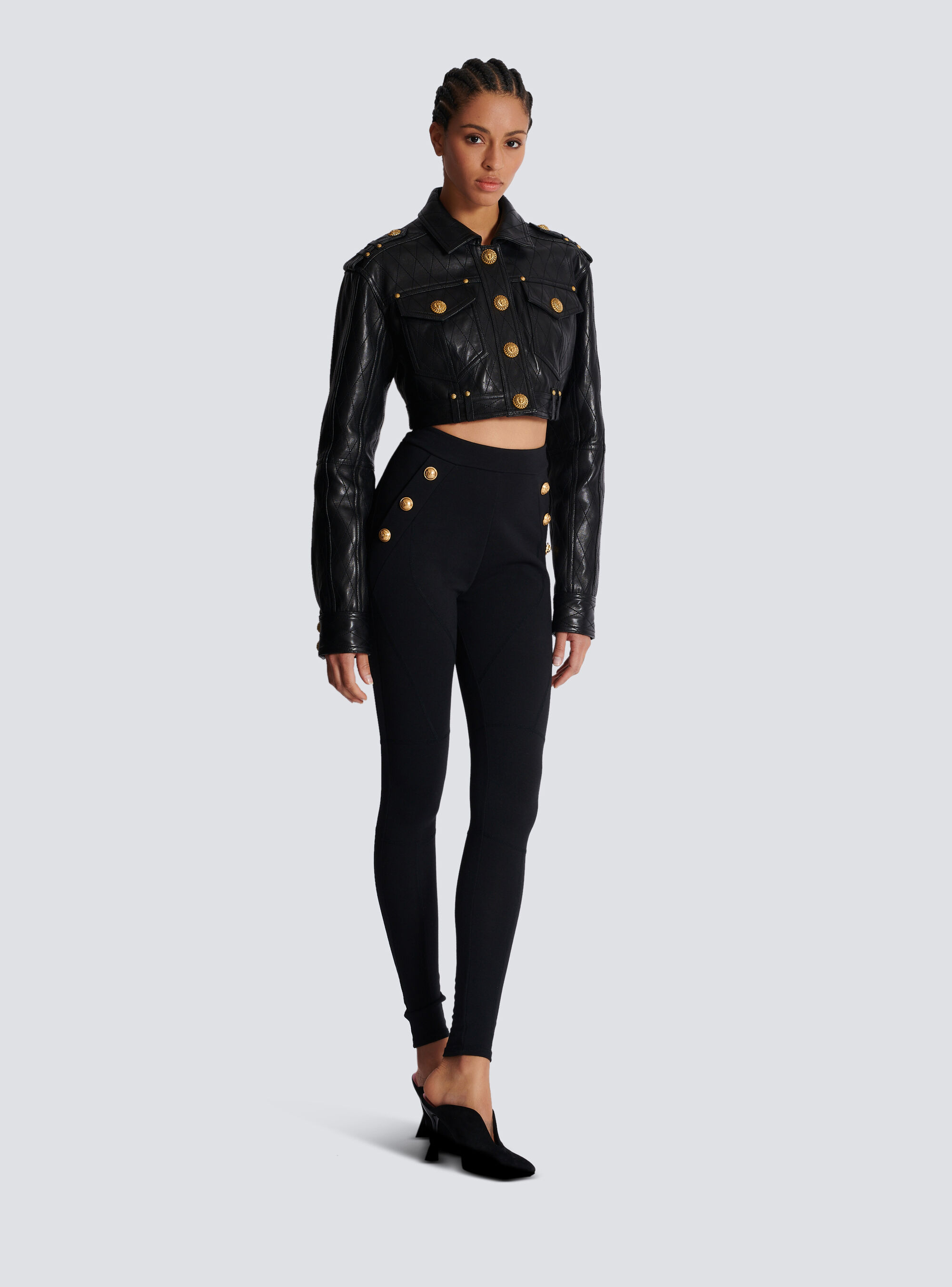 Balmain Jersey Leggings With 6 Buttons In Black