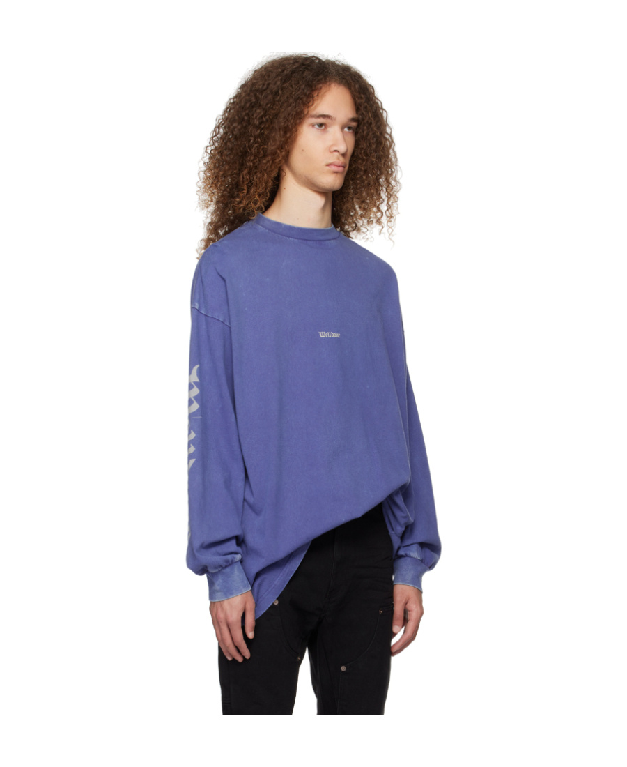 We11 Done Logo-print Long-sleeve T-shirt In Blue