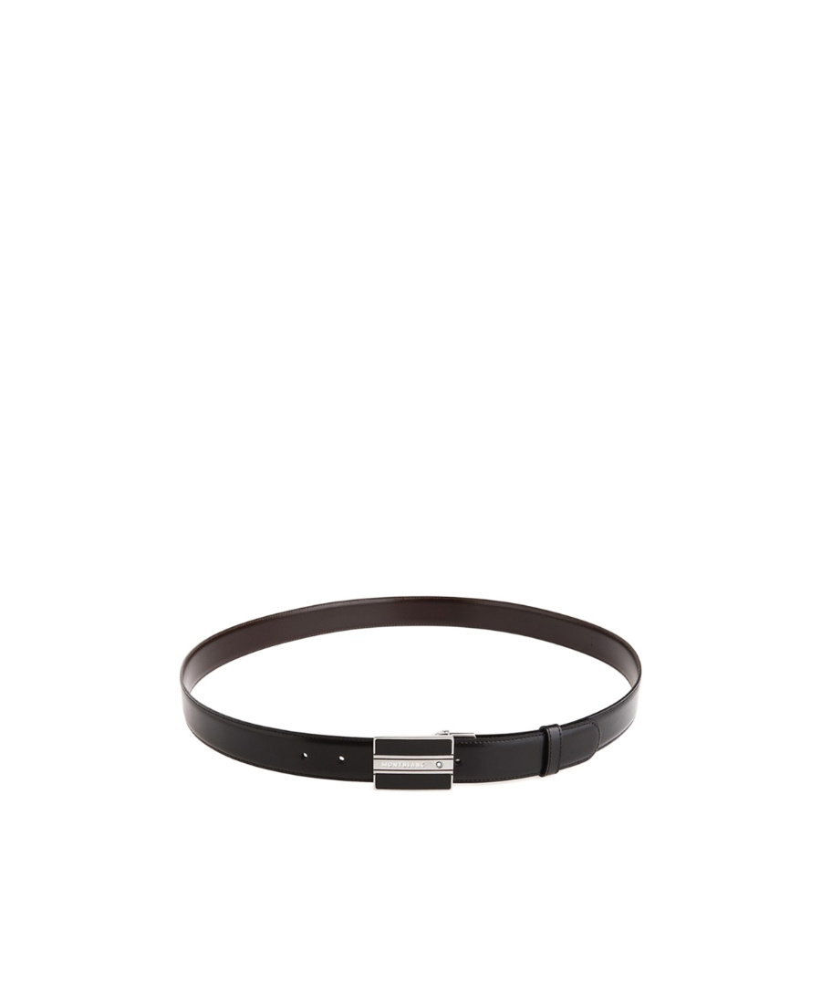 Montblanc Rectangular Shiny Stainless Steel Finish Buckle Belt In Black