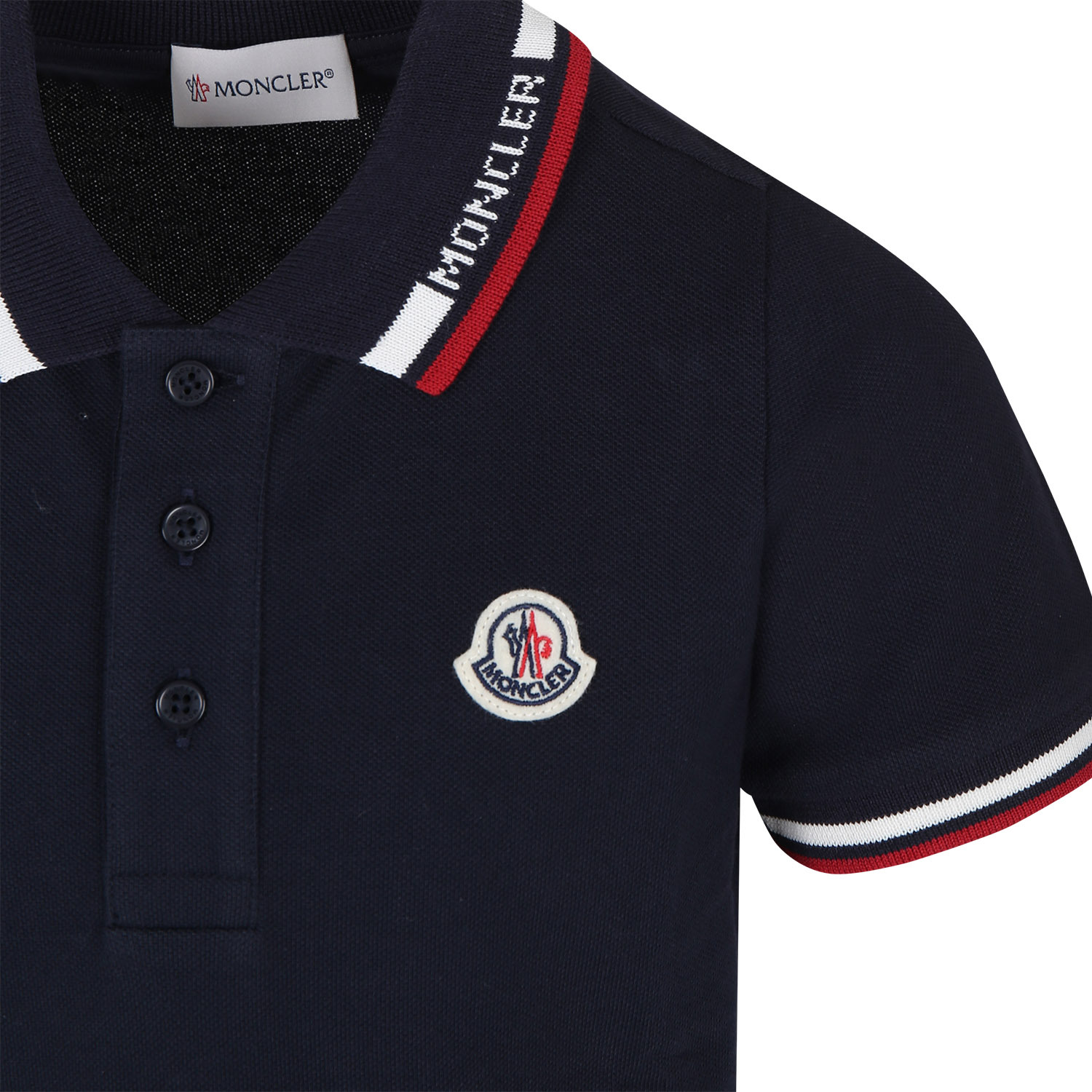 Moncler Enfant Logo Patch Polo Shirt In Black
