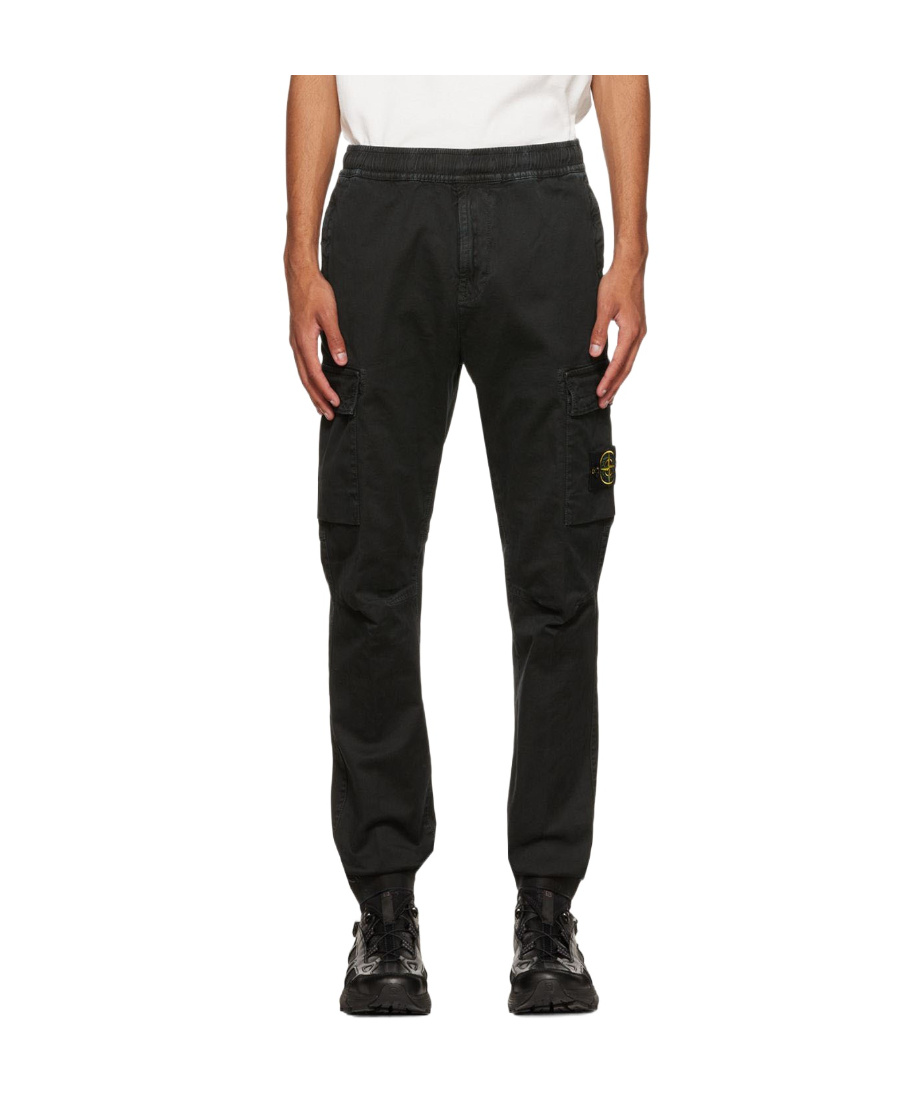 Stone Island Black Stretch Twill Cargo Trousers In Black