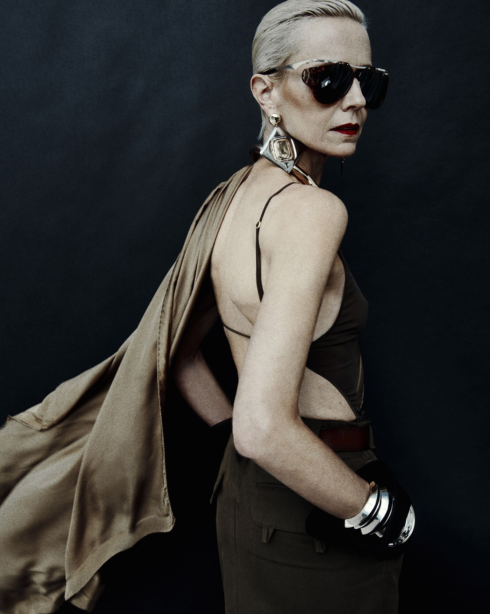 Saint Laurent Cassandre Silk Scarf In Brown