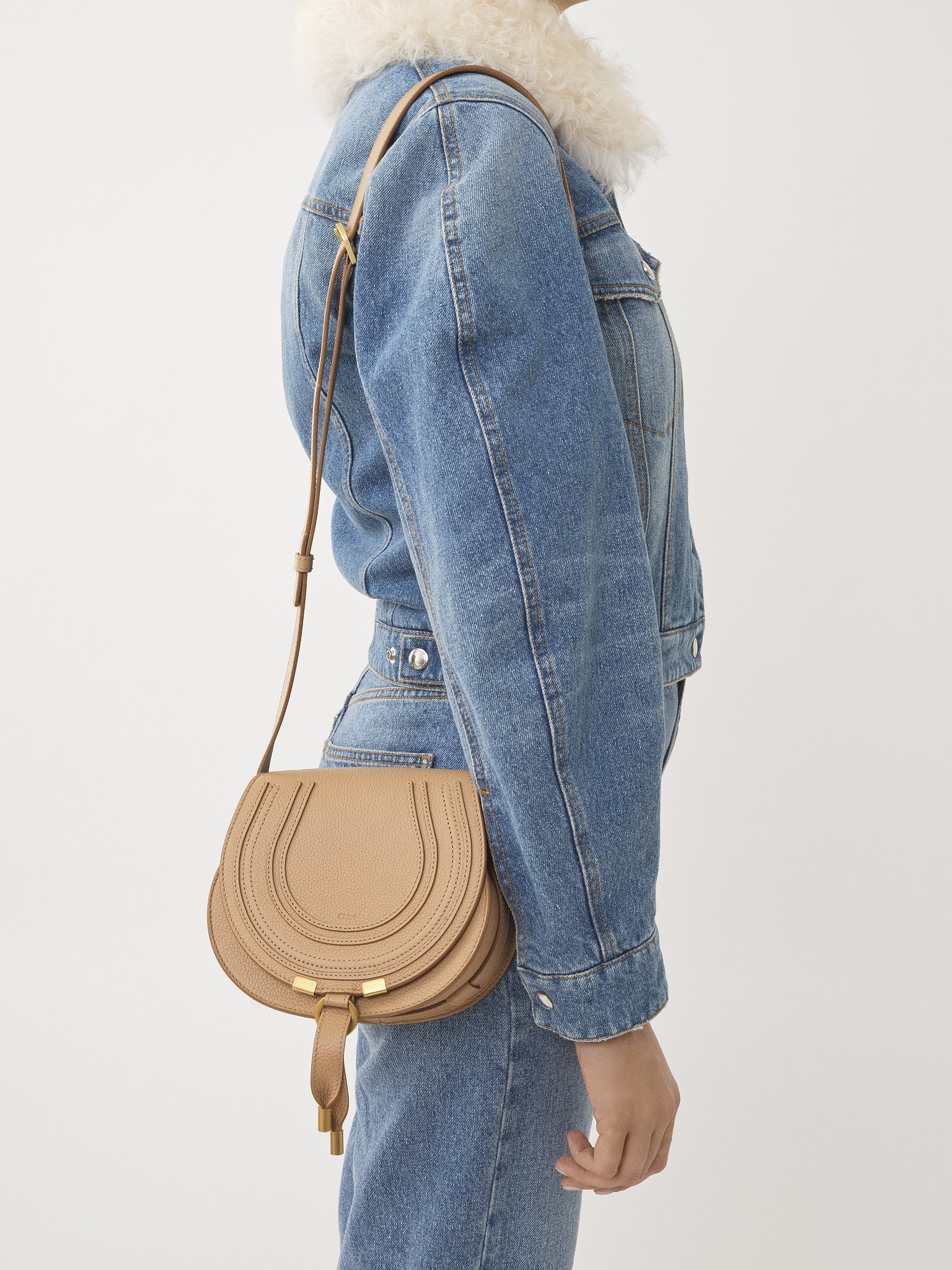 Chloé Chloe Marcie Small Leather Saddle Bag In Nude