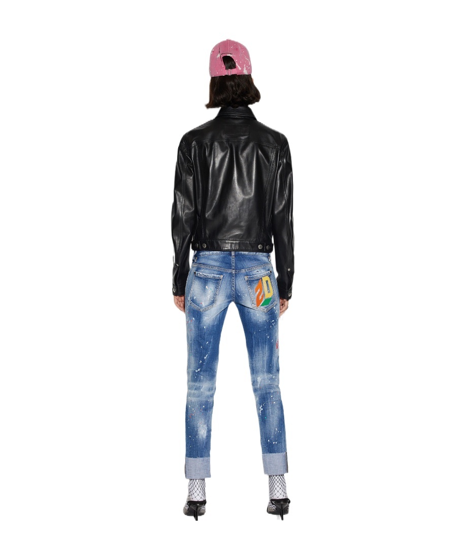 Shop Dsquared2 Distressed Logo-embroidered Slim Jeans In Blue