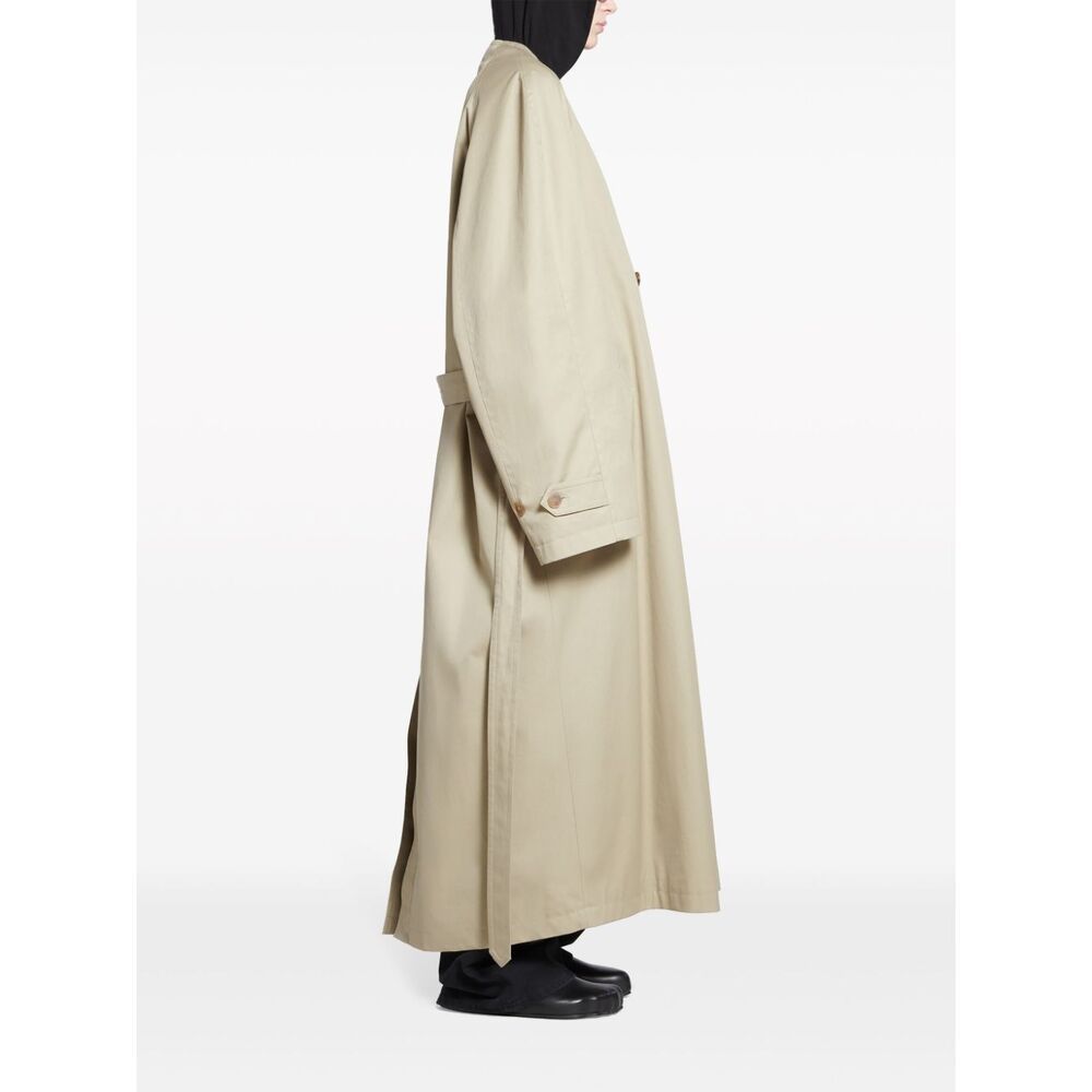 Balenciaga V-neck Belted Cotton Trench Coat In Neutrals
