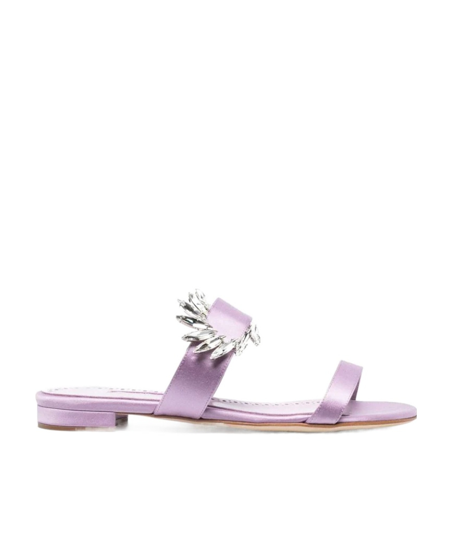 Manolo Blahnik Crystal Embellished Flat Mules In Purple