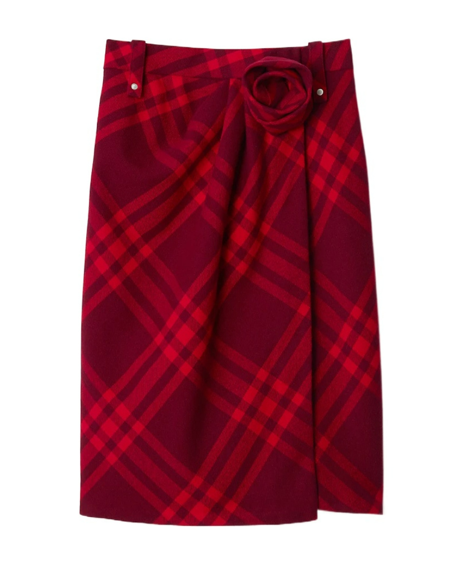 Burberry Checked Ruched Midi Skirt In Red