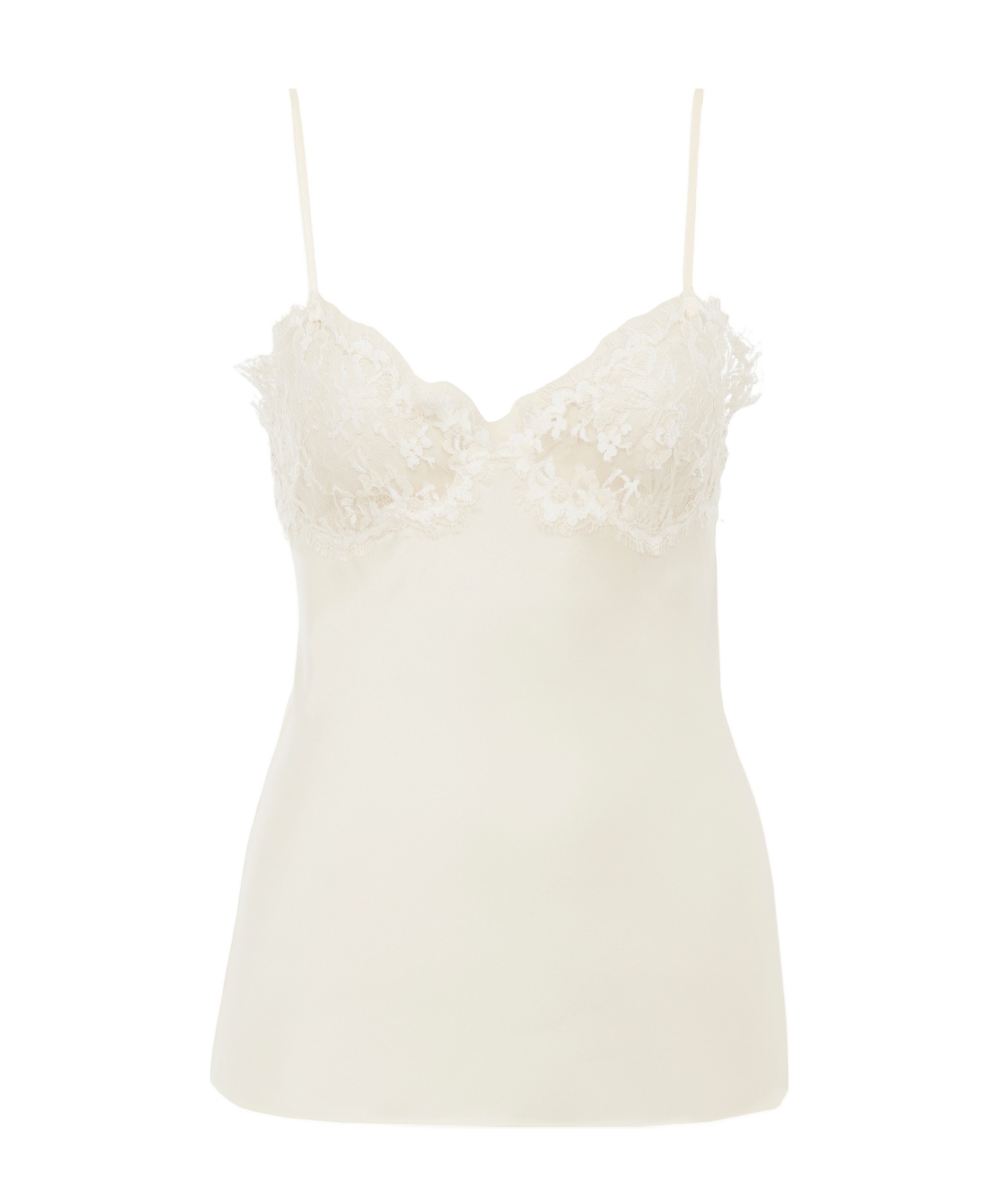 Chloé Camisole Top In Washed Silk Satin  Lace In White