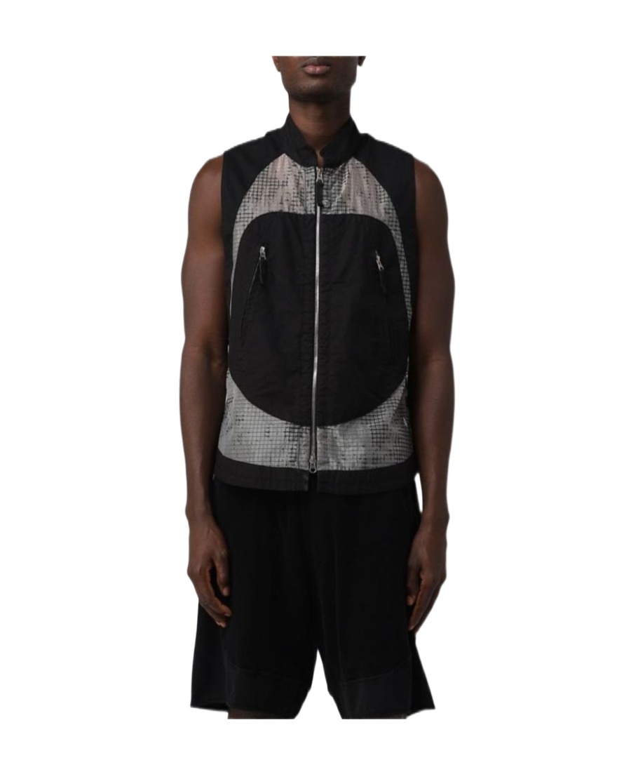 Stone Island Sleeveless Zip-up Mesh-panel Vest In Black