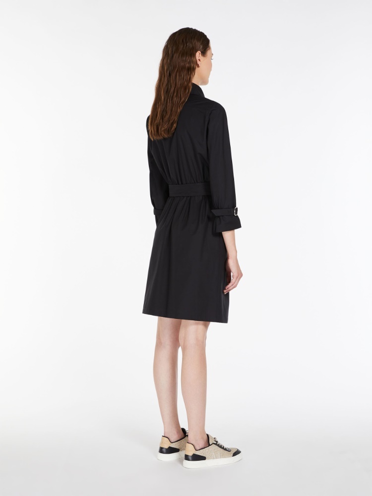Max Mara Belted Cotton Shirtdress In Black