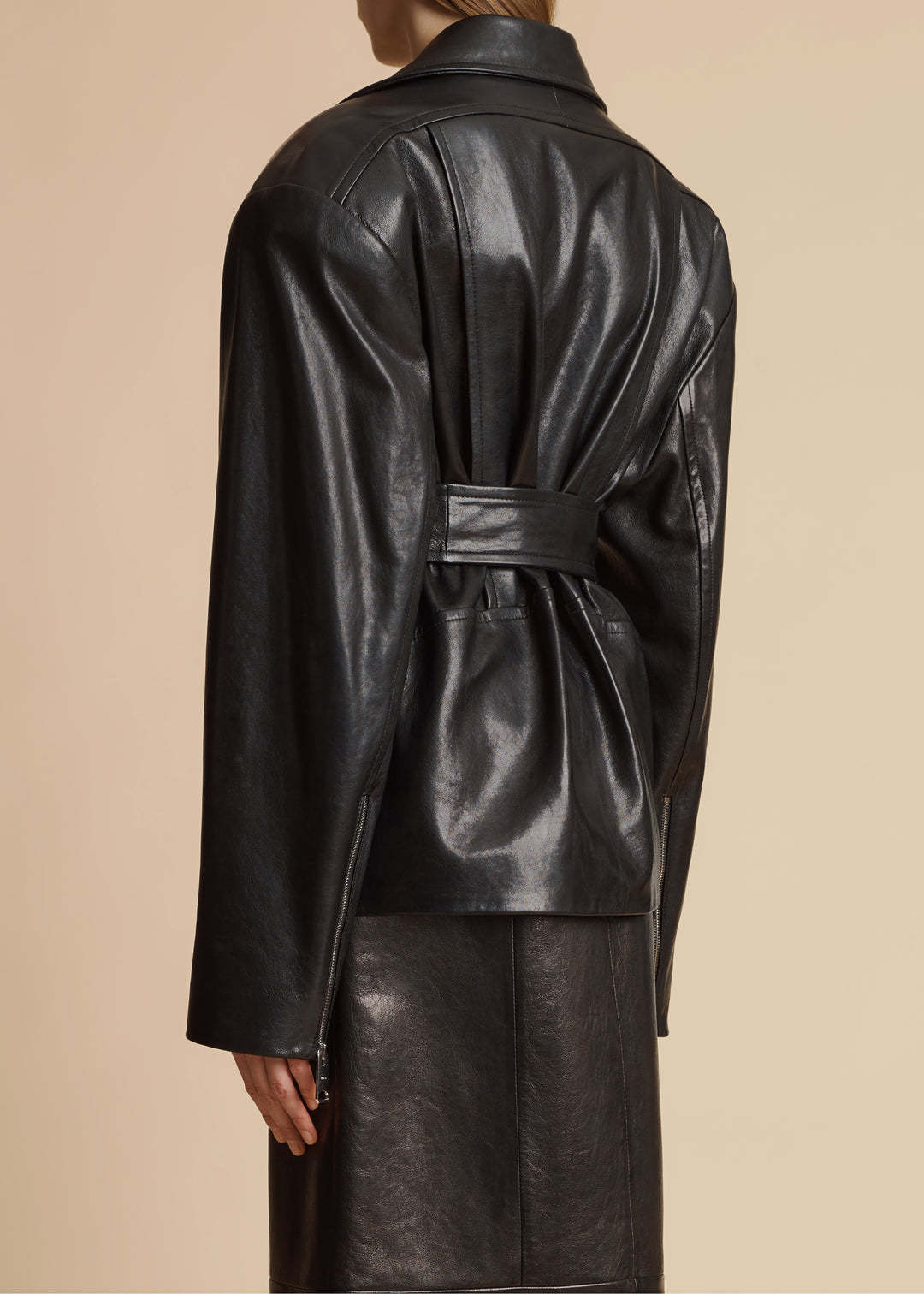 Khaite Fabbie Belted Leather Jacket In Black