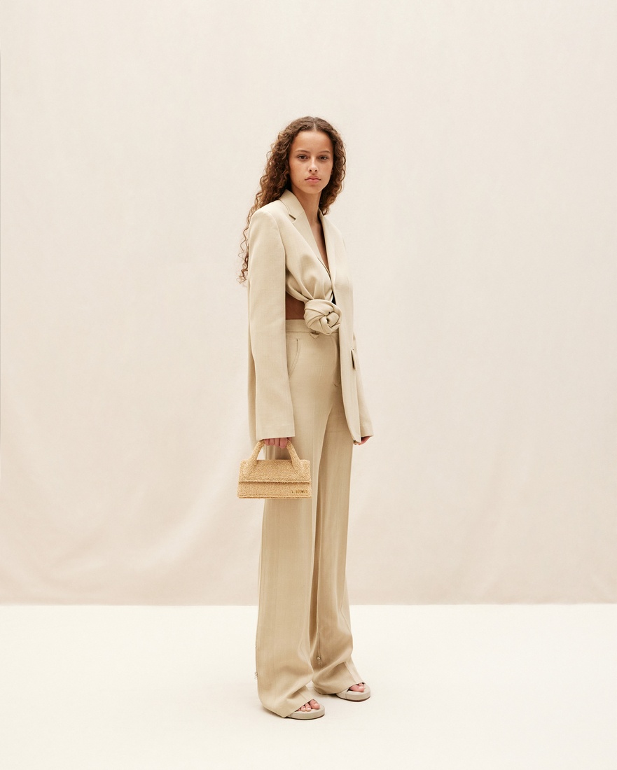 Jacquemus Baccala Asymmetric Cropped Blazer In Nude