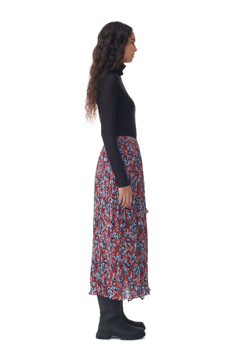 Ganni Floral-print Pleated Midi Skirt In Multicolor