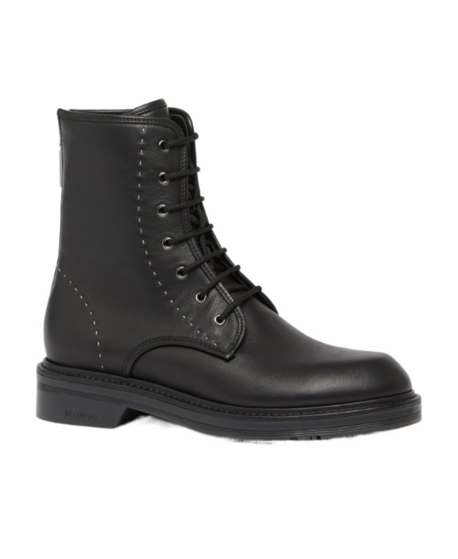 Max Mara Decorative-stitching Leather Boots In Black
