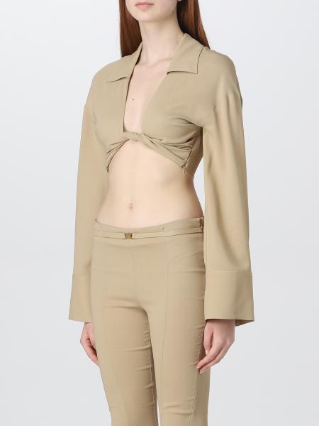 Blumarine Front-knot Cropped Shirt In Nude