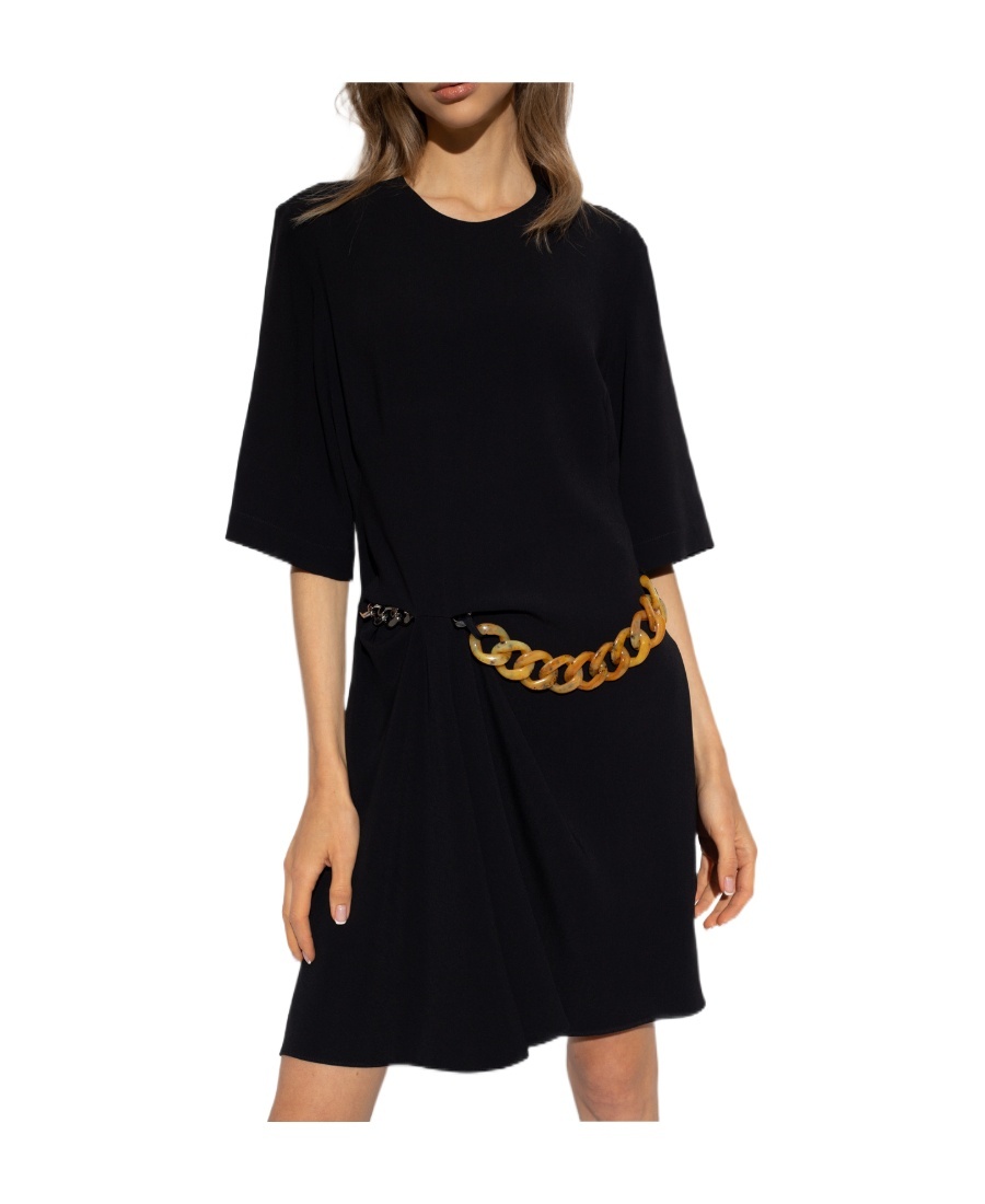 Stella Mccartney Chain-detail Draped Mini Dress In Black