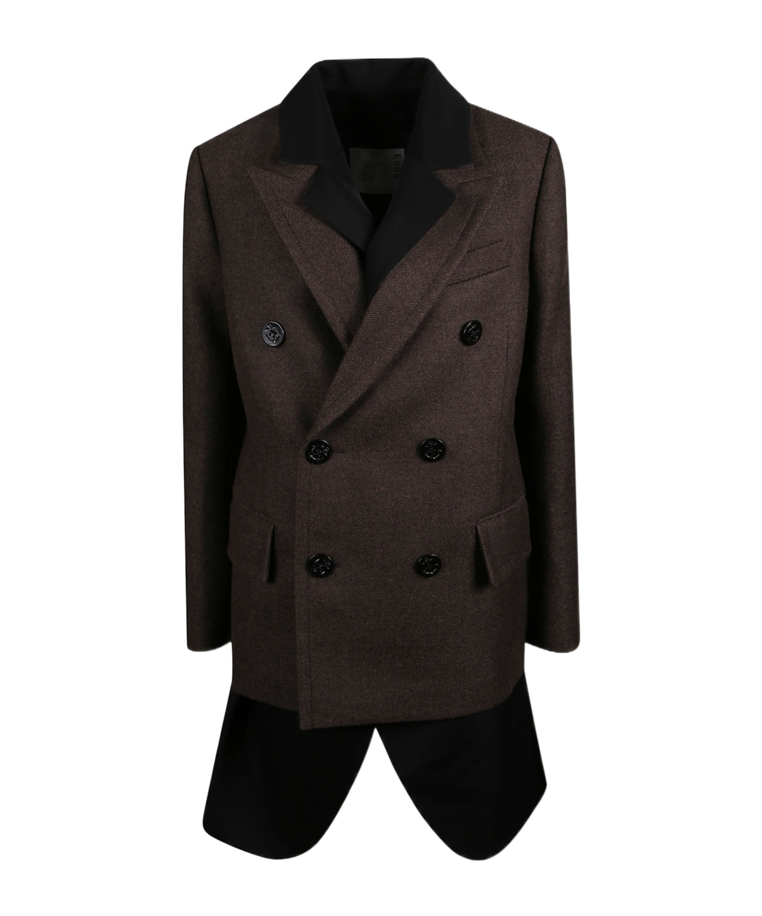 Sacai Double-breasted Wool Coat In Brown