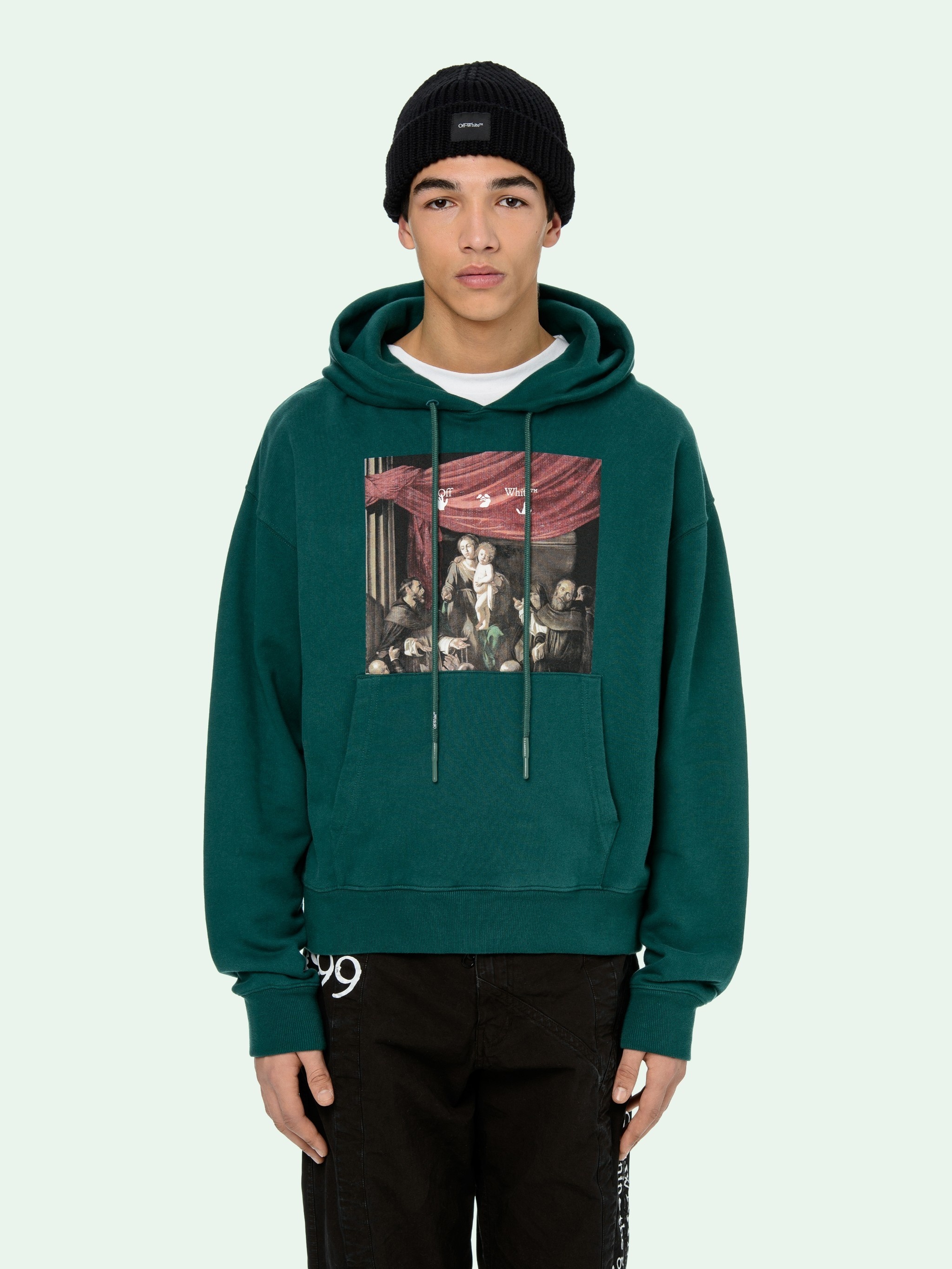 Off-white Fw20 Caravaggio Loose Hooded Pullover Men Green