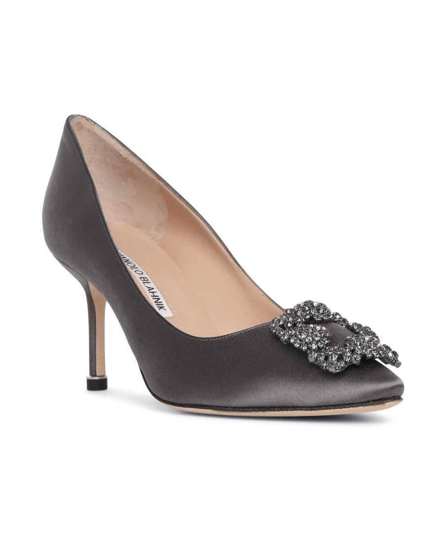 Shop Manolo Blahnik Hangisi 70 Gem Clasp High Heels In Gray