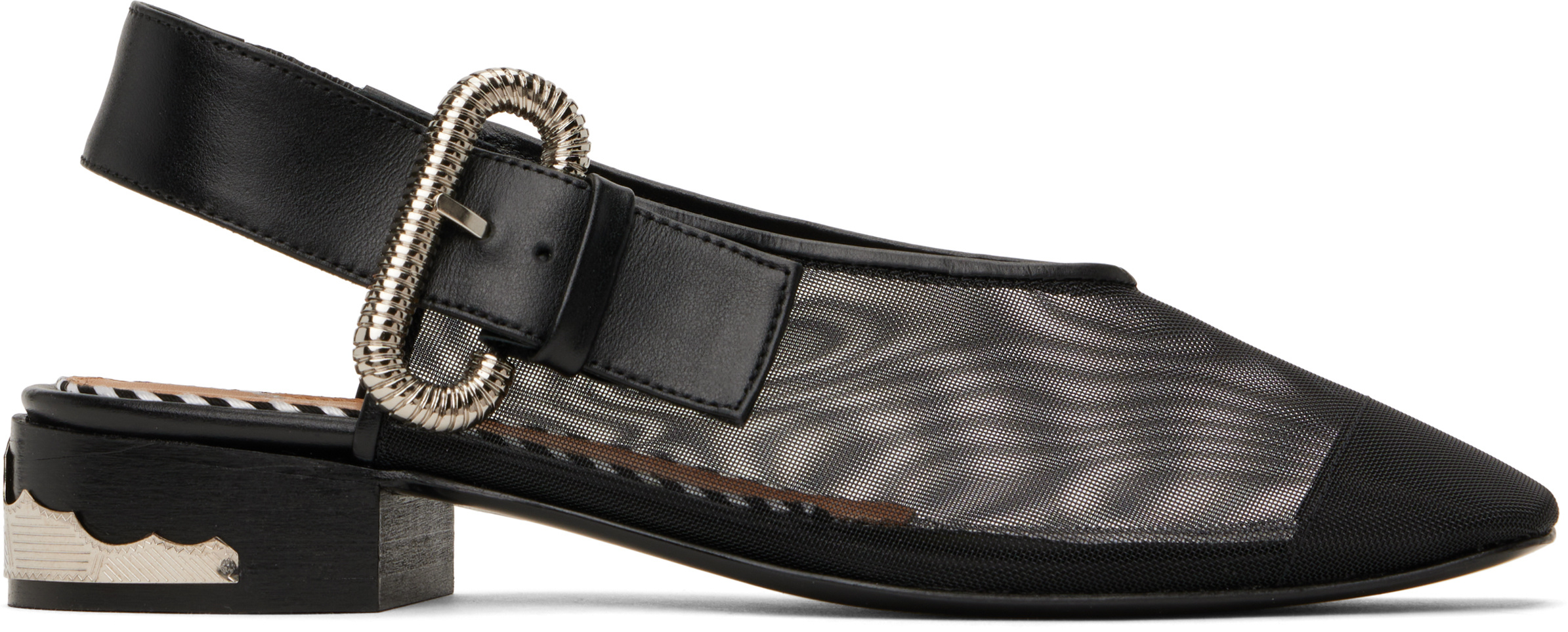 Toga Black Mesh & Leather Flats In Black