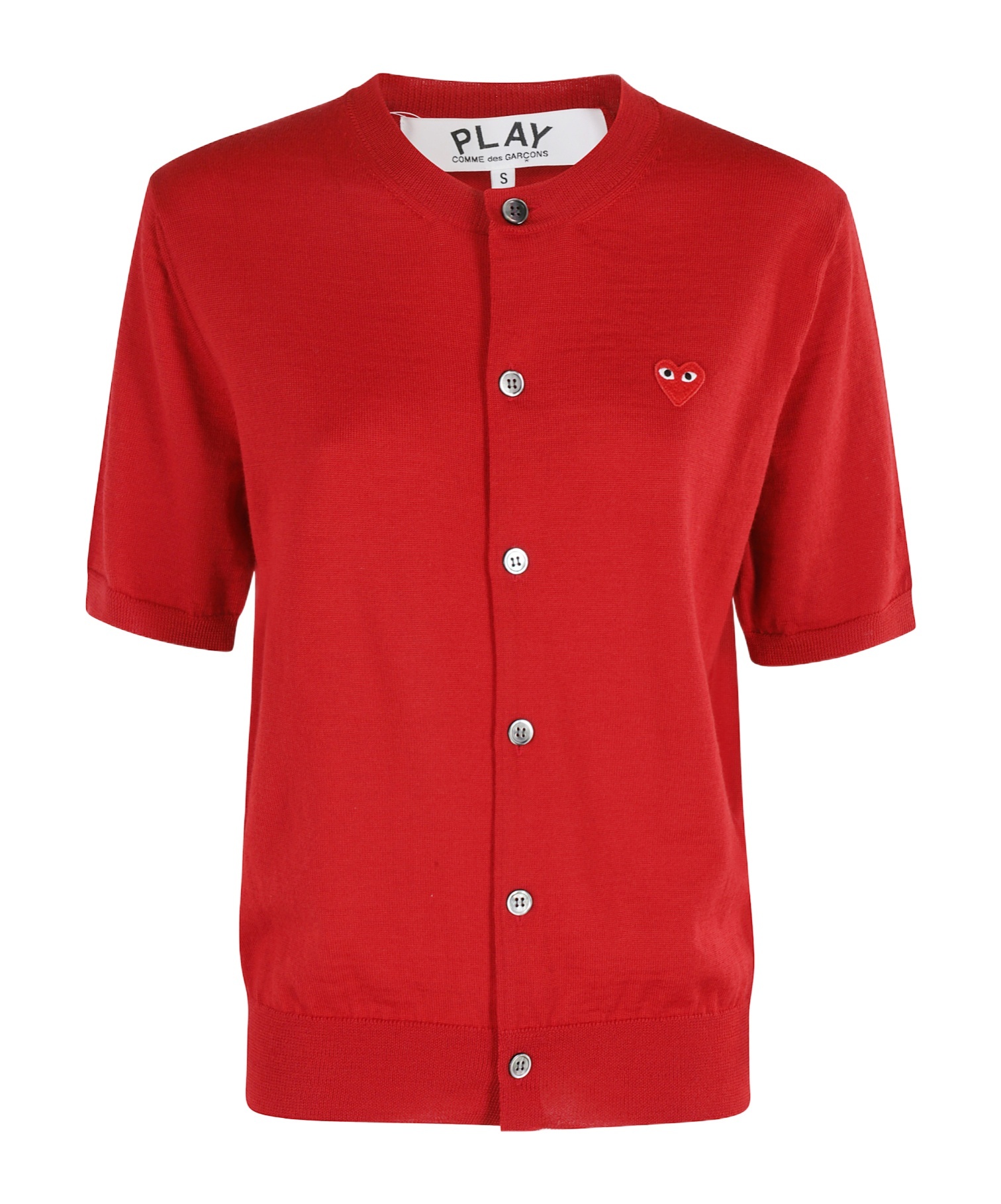 Comme Des Garçons Play Heart-patch Wool Cardigan In Red