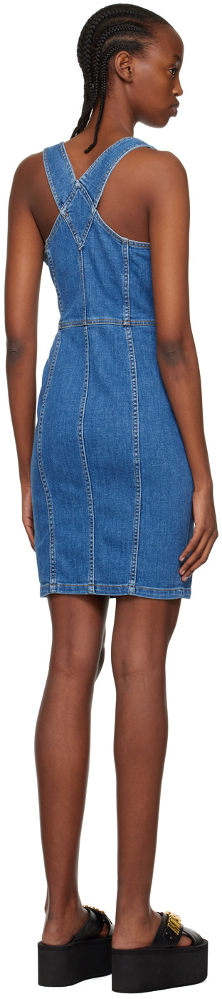 Moschino Button Denim Mini Dress In Blue