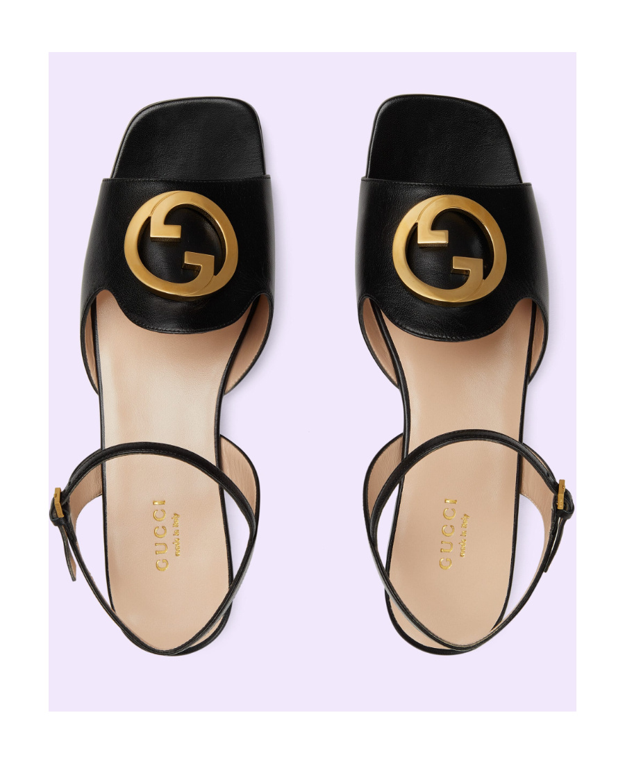Gucci Interlocking G-logo Leather Sandals In Black