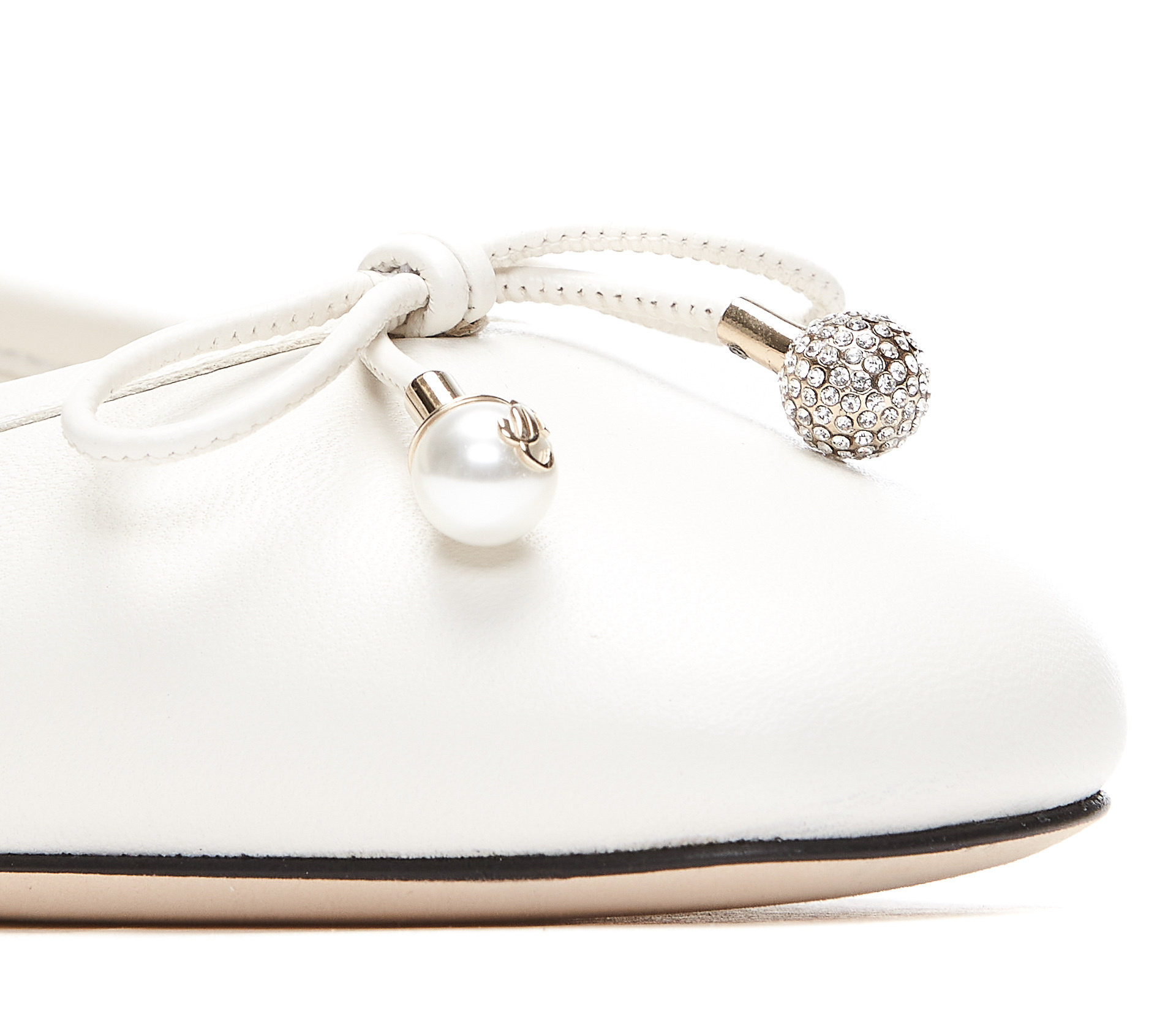 Jimmy Choo Elme Embellished Leather Ballet Flats In White