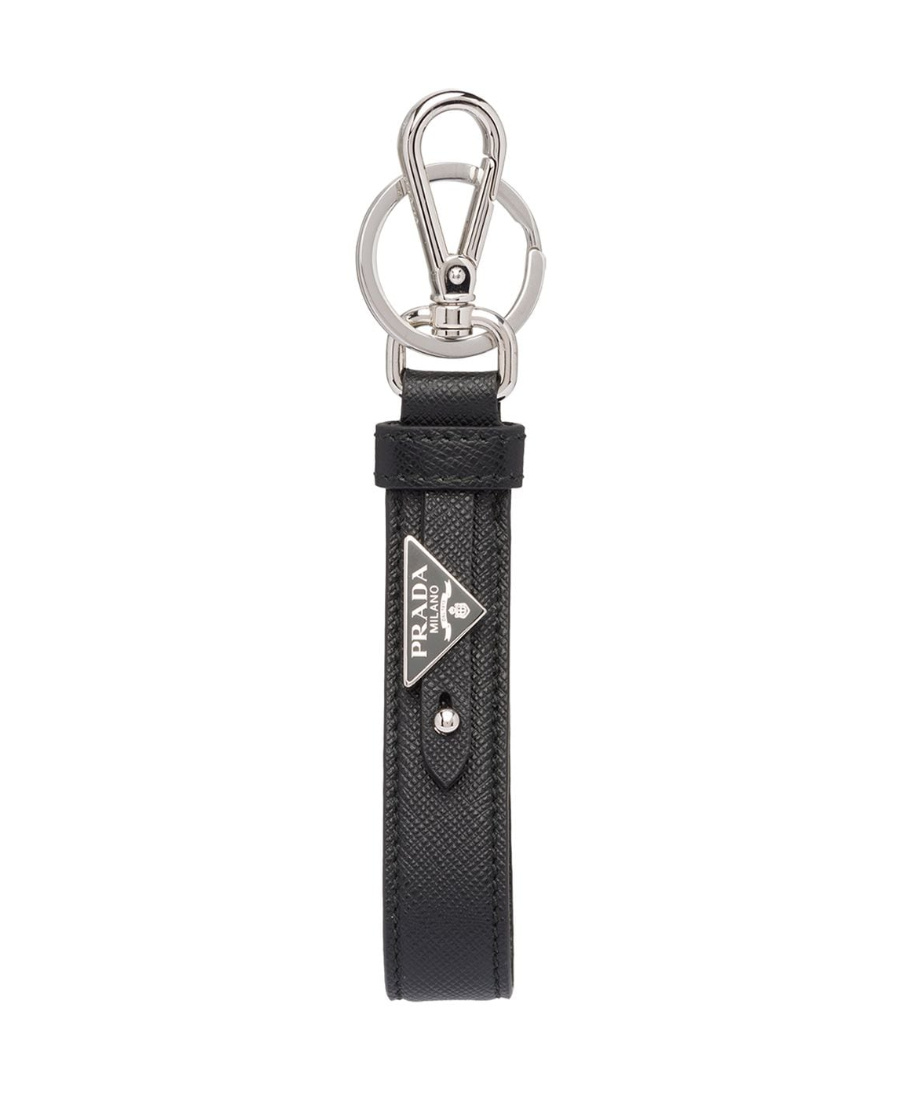 Prada Black Saffiano Embellished Key Chain In Black