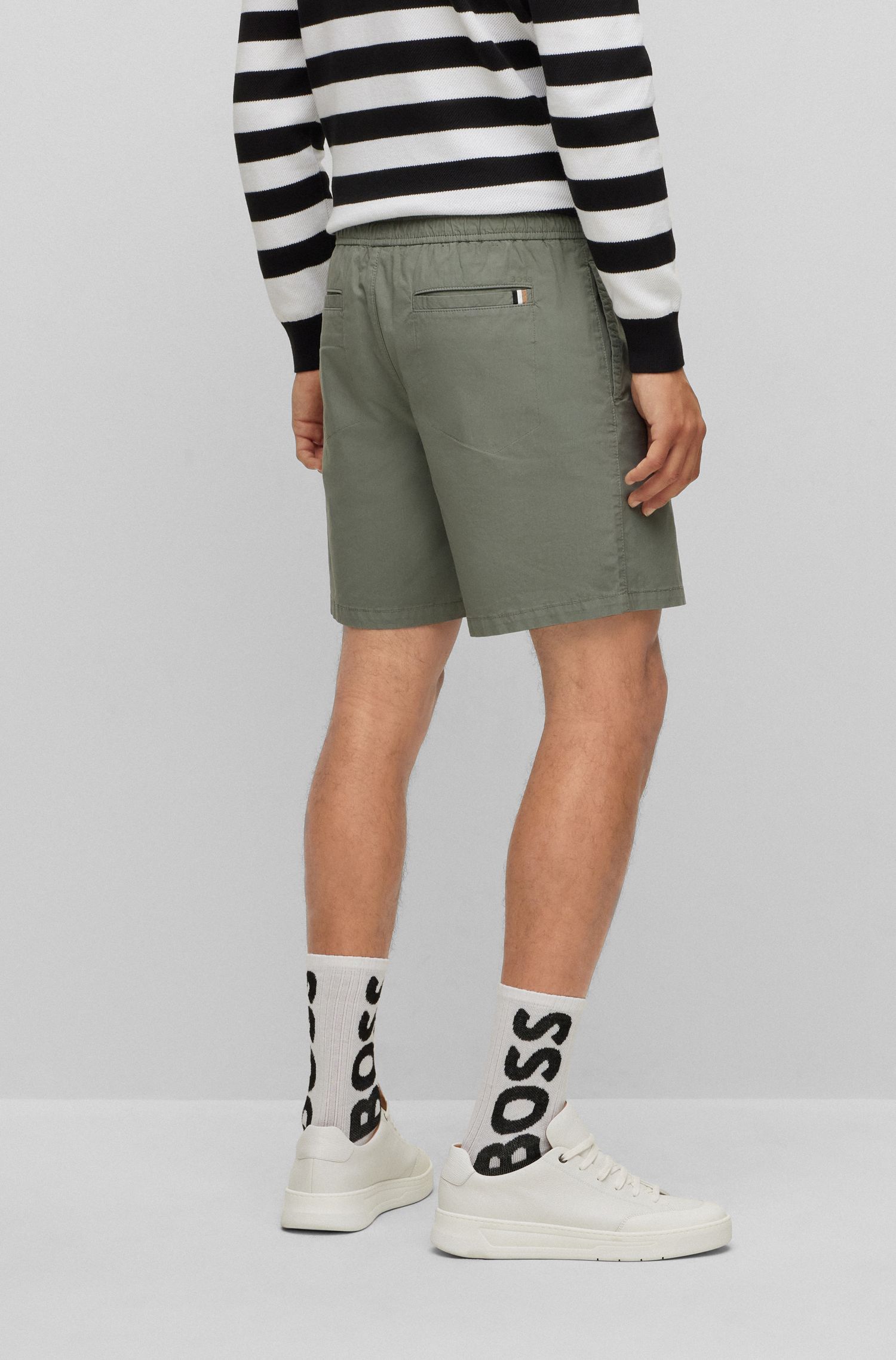 Hugo Boss Logo-patch Drawstring Cotton Shorts In Gray