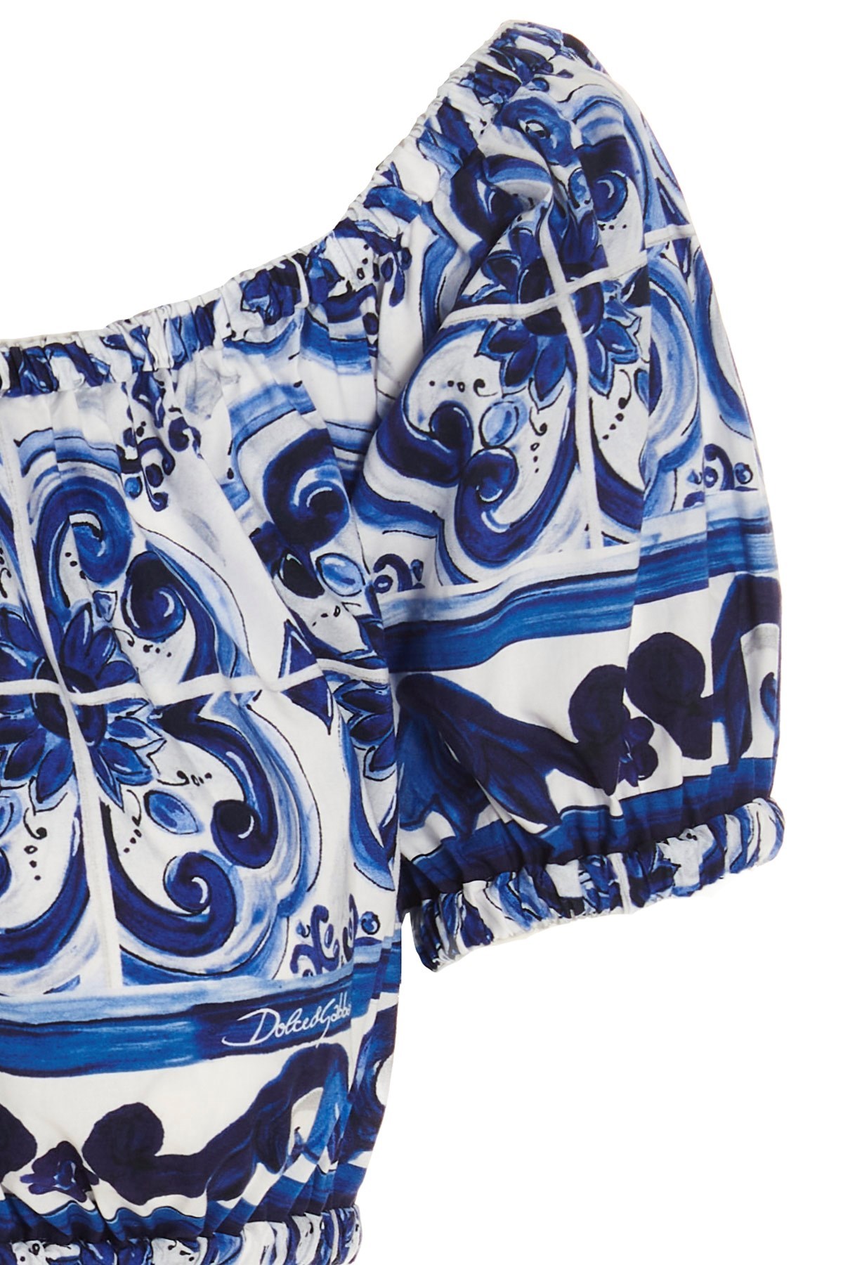 Dolce & Gabbana Majolica-print Cropped Blouse In Blue