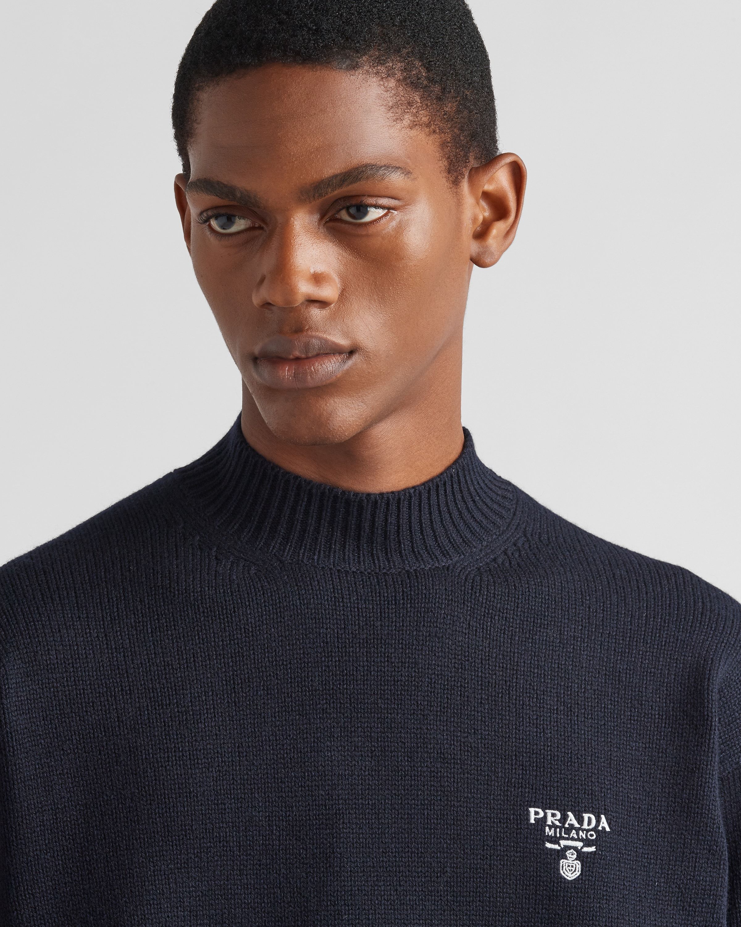 Prada Glitter Logo Intarsia Jumper In Blue