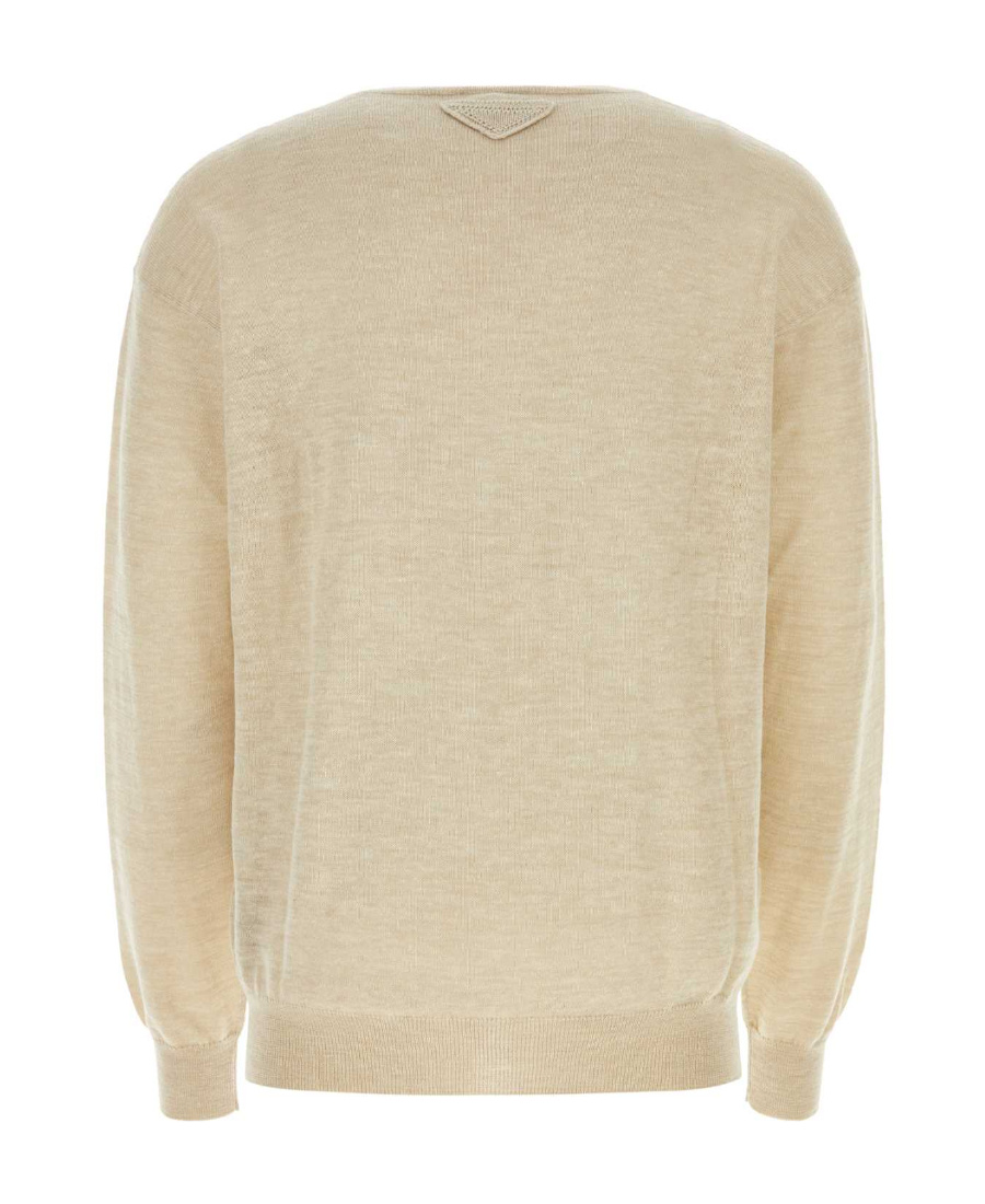 Prada Lace-up Neckline Cashmere Blend Sweater In Ivory