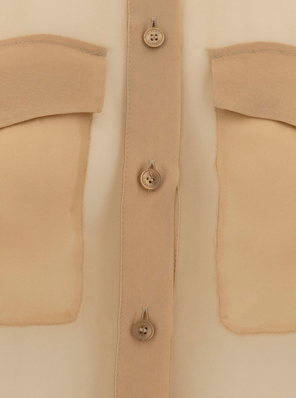 Alberta Ferretti Beige Shirt With Pointed Collar And Patch Pockets In Silk Chiffon Woman In Nude