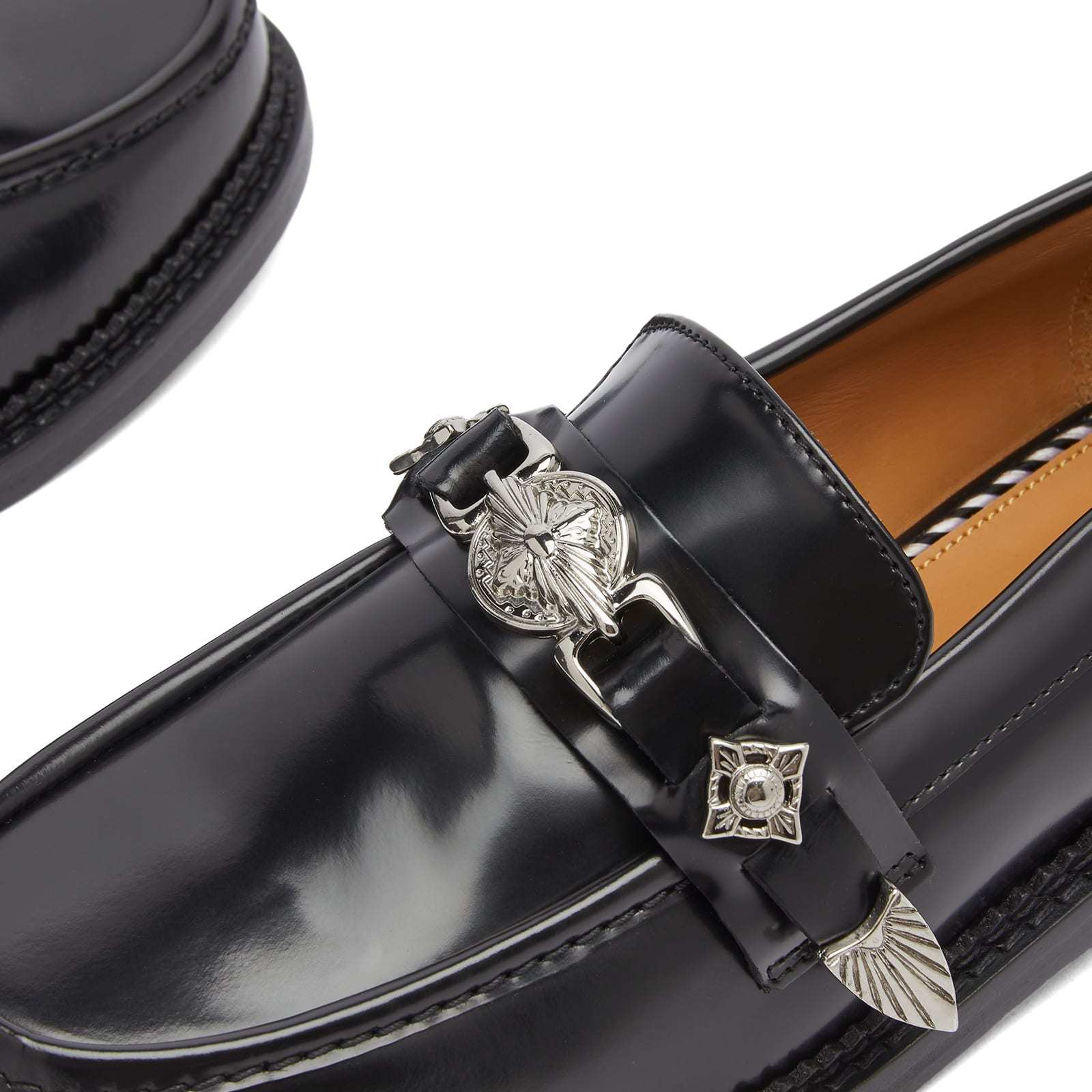 Toga Round-toe Leather Loafers In Black