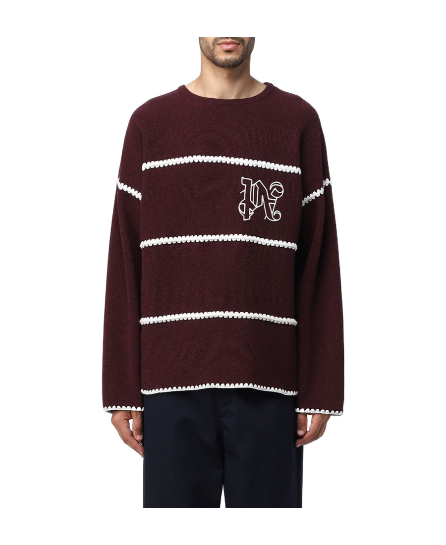 Palm Angels Embroidered-monogram Striped Jumper In Black