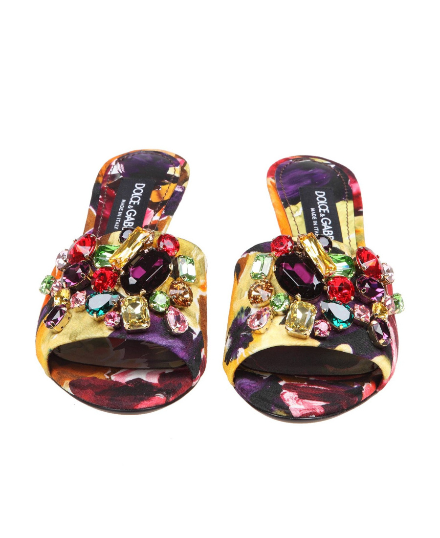 Dolce & Gabbana Floral Embellished Heeled Mules In Multicolor